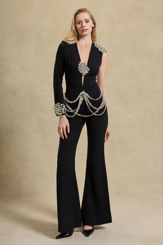 KAREN TULUM Taş Detaylı, Kristal El İşlemeli, Krep Tulum