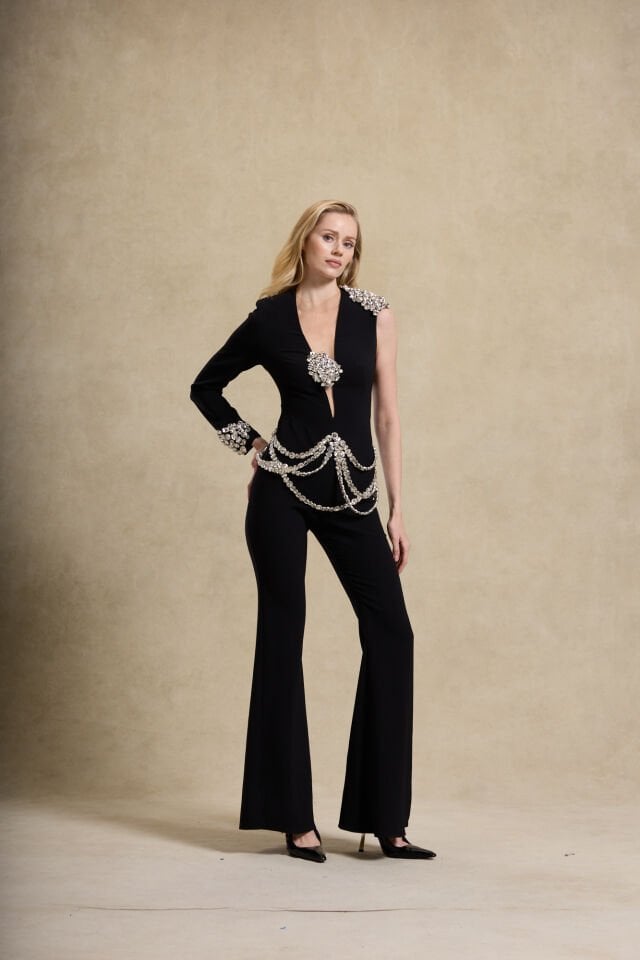 KAREN TULUM Taş Detaylı, Kristal El İşlemeli, Krep Tulum